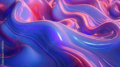 3D rendering. Holographic surface. Wavy fluid shapes. Futuristic background.