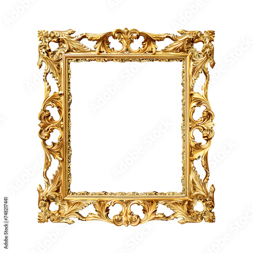 Simple Golden Picture Frame on a transparent Background 