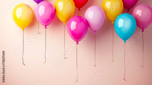 colorful balloons on a cream pastel background with space for text
