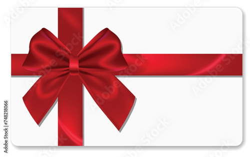Gift card template with red bow and ribbon vector illustration