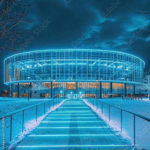 blue staduim in the night
