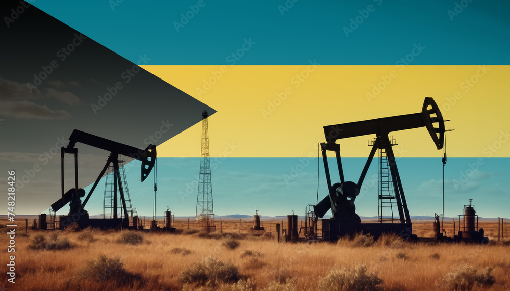 Bahamas oil industry .Crude oil and petroleum concept. Bahamas flag background Bahamas oil industry .Crude oil and petroleum concept. Bahamas flag background
