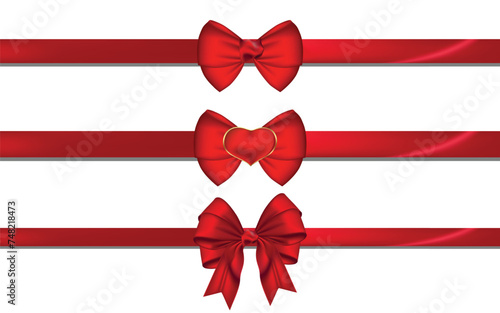 Set of red gift bow ribbon vector