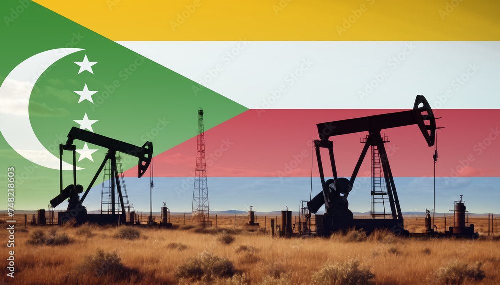 Comoros oil industry .Crude oil and petroleum concept. Comoros flag background Comoros oil industry .Crude oil and petroleum concept. Comoros flag background