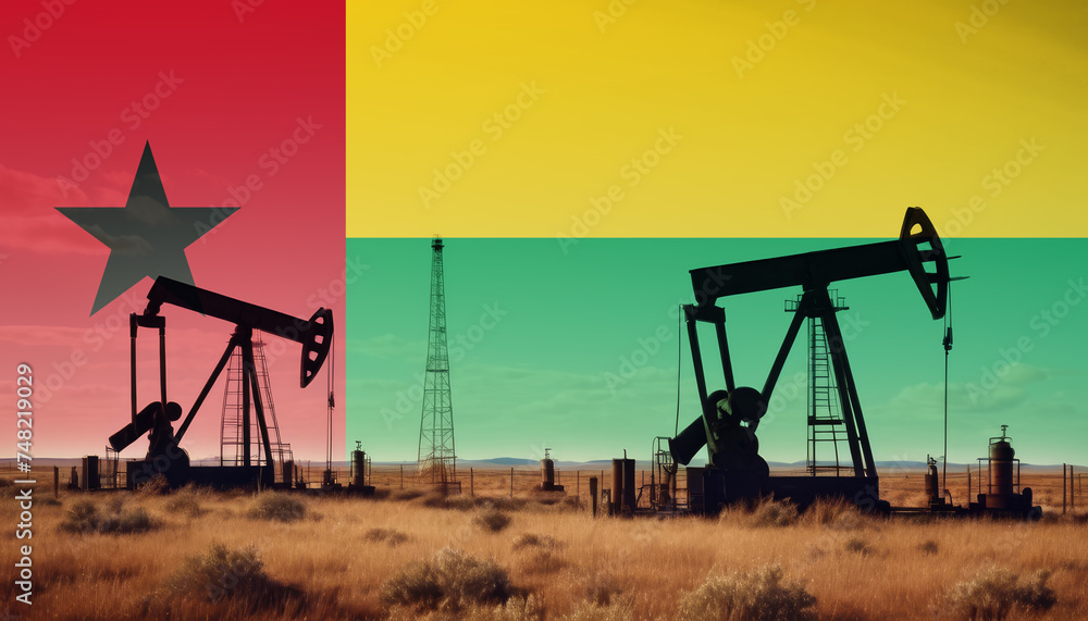 Guinea-Bissau oil industry .Crude oil and petroleum concept. Guinea-Bissau flag background Guinea-Bissau oil industry .Crude oil and petroleum concept. Guinea-Bissau flag background