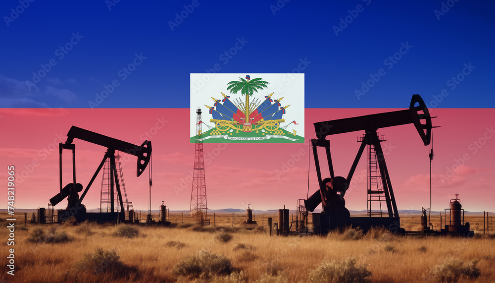 Haiti oil industry .Crude oil and petroleum concept. Haiti flag background