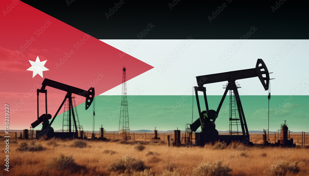 Jordan oil industry .Crude oil and petroleum concept. Jordan flag background Jordan oil industry .Crude oil and petroleum concept. Jordan flag background