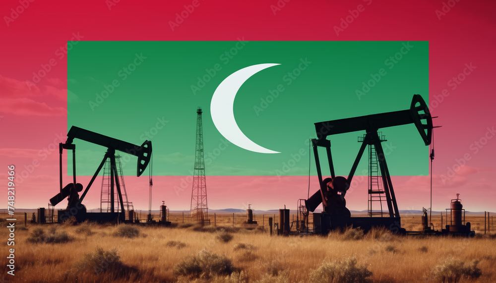 Maldive oil industry .Crude oil and petroleum concept. Maldive flag background