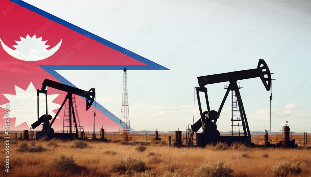 Nepal oil industry .Crude oil and petroleum concept. Nepal flag background Nepal oil industry .Crude oil and petroleum concept. Nepal flag background