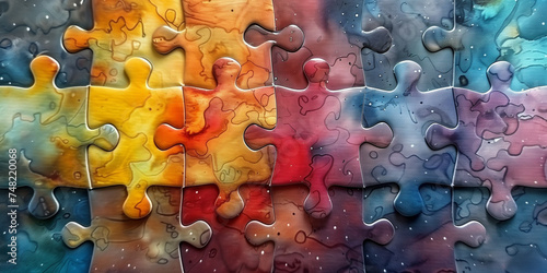 A close-up of interlocking puzzle pieces photo