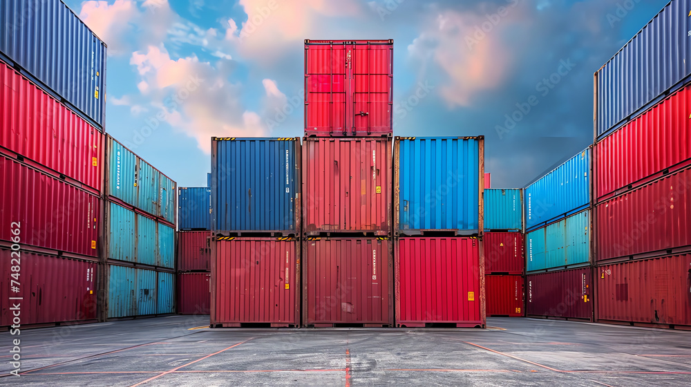 Fototapeta premium Industrial Cargo Containers at Sunrise