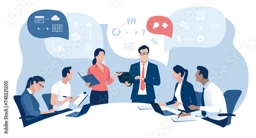 Presentation. Business meeting. Teamwork and communication concept. Vector illustration.
