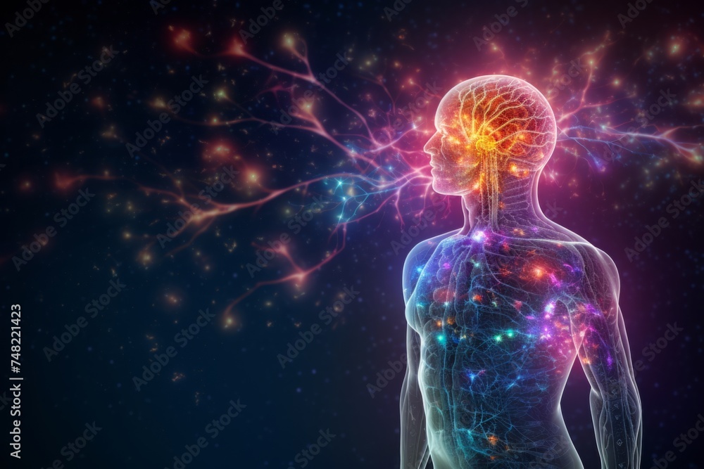 silhouette of a man with dots on his body. diseases, chakras, alternative medicine, energy. copy space silhouette of a man with dots on his body. diseases, chakras, alternative medicine, energy. copy space