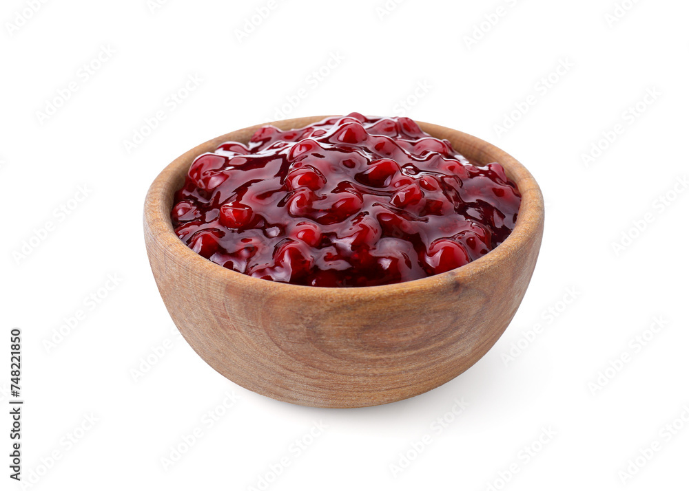 Fresh cranberry sauce in bowl isolated on white Fresh cranberry sauce in bowl isolated on white