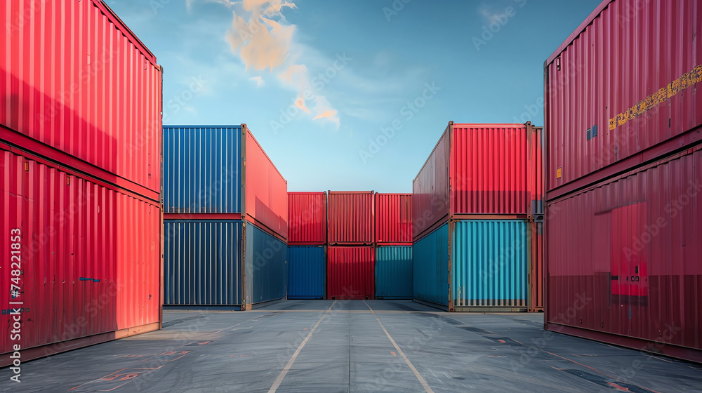 Fototapeta premium Industrial Cargo Containers at Sunrise