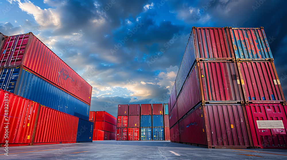 Fototapeta premium Industrial Cargo Containers at Sunrise