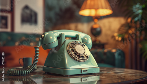 retro styled telephone in a vintage room setting