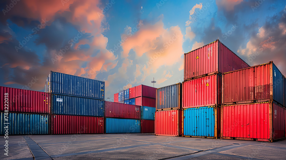 Fototapeta premium Industrial Cargo Containers at Sunrise