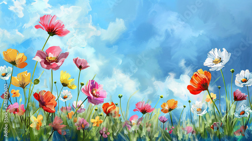  flowerbed. colorful flowers over blue sky