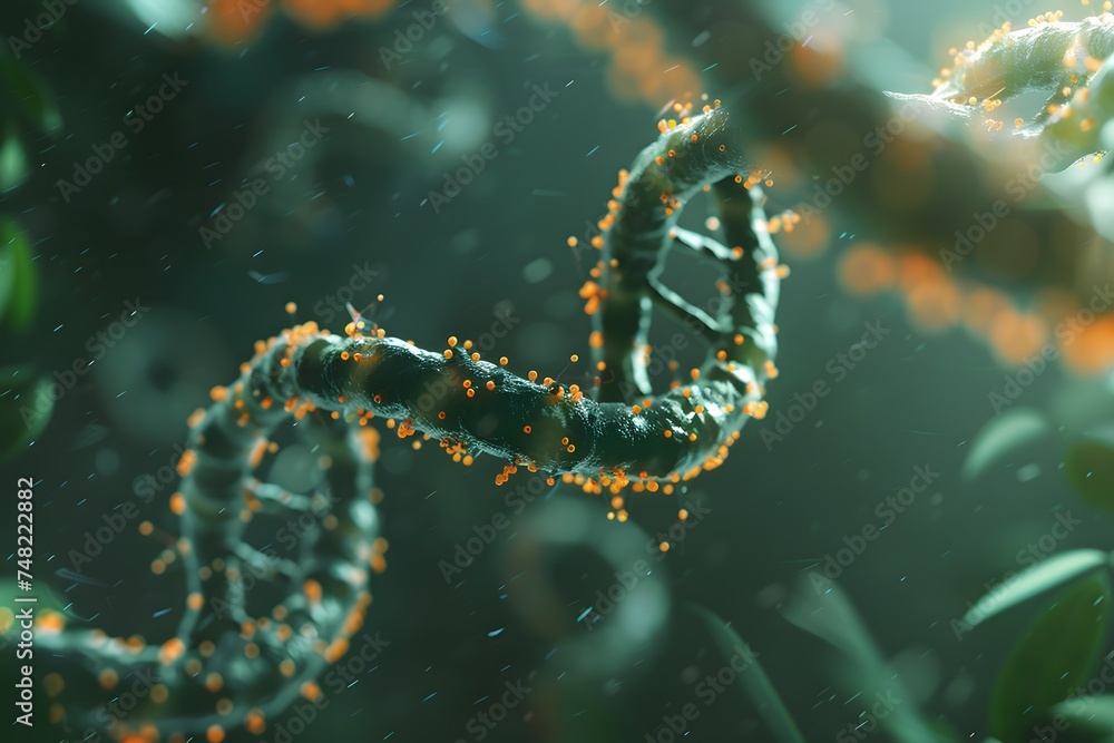 Biological background with DNA molecule on green background. Biological background with DNA molecule on green background.