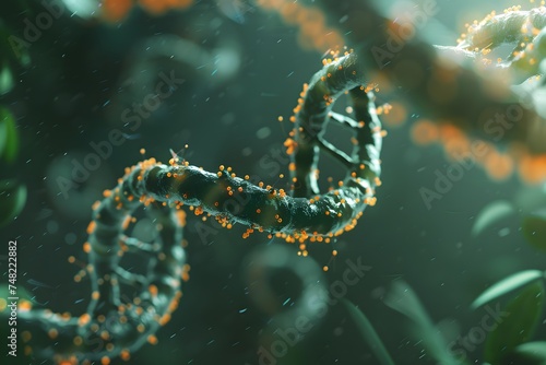 Biological background with DNA molecule on green background.