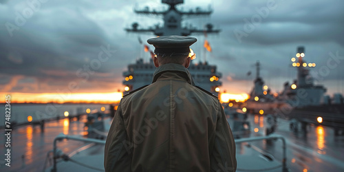 modern warship captain looking at the warship © Oleksandr