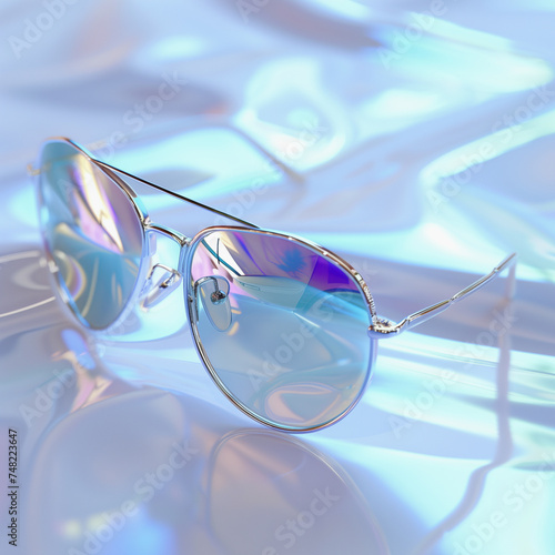 a pair of cool blue sunglasses on a light surface