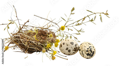 Three Eggs in Nest on Branch, cut out Easter symbol