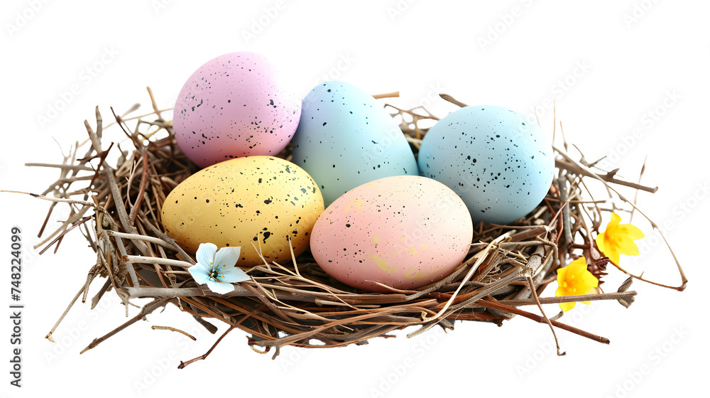 Obraz premium Nest Filled With Eggs on Table, cut out Easter symbol
