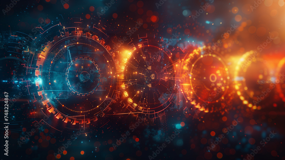 mosaic of gears, each painted in bright, distinct colors mosaic of gears, each painted in bright, distinct colors