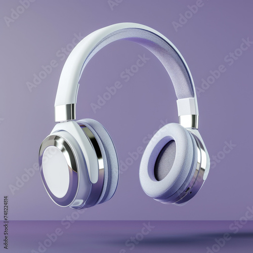 Flying Silver Headphones: High-Closeup on Lavendula Purple 