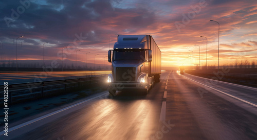 Semi Truck Journey: Highway Drive into Sunset 3D Animation 