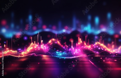 Abstract background with equalizer effect. neon lights. sound waves