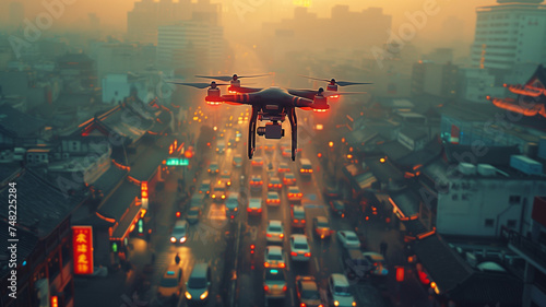 autonomous drone, sleek and futuristic photo