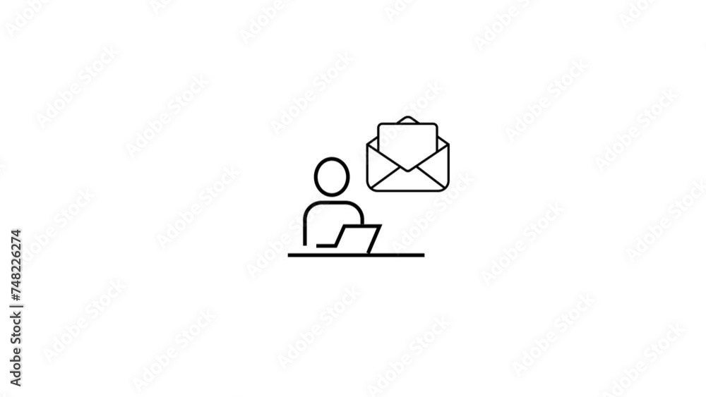 Email icon animation on white background receive message icon success, correct or right choice icon animation on black background. Email icon animation on white background receive message icon success, correct or right choice icon animation on black background.