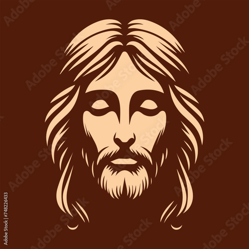 dibujo silueta de la cara de jesus estilo logotipo