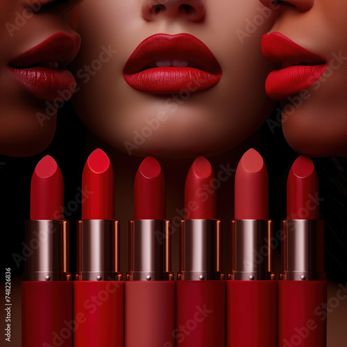 Lipstick Makeup Advertising , close up Lips. Red, website advertising banner for lipstick, Showcase different shades on diverse skin tones to emphasize inclusivity, ui, ux, ui/ ux, website