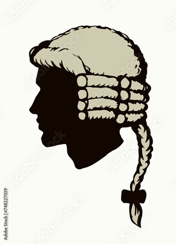 Vintage french wig. Vector drawing