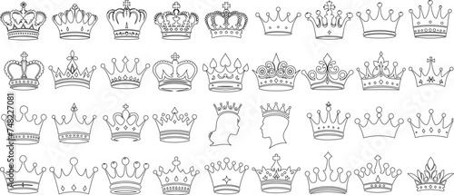 Crown line art collection, royal, luxury, authority symbols, intricate crown design, artistic creativity, perfect for logo, branding, creative projects, showcasing diversity in crown designs photo