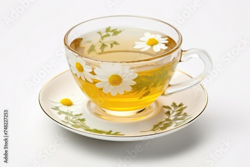 Chamomile tea on a white background