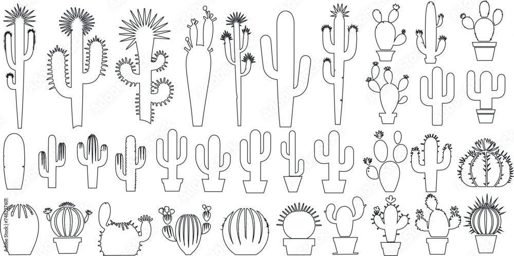 Cactus line art collection, minimalist cactus for modern decor, black ...