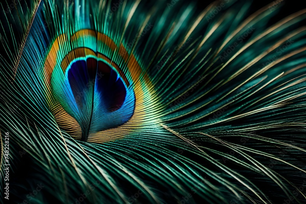 Obraz premium peacock feather close up generated AI