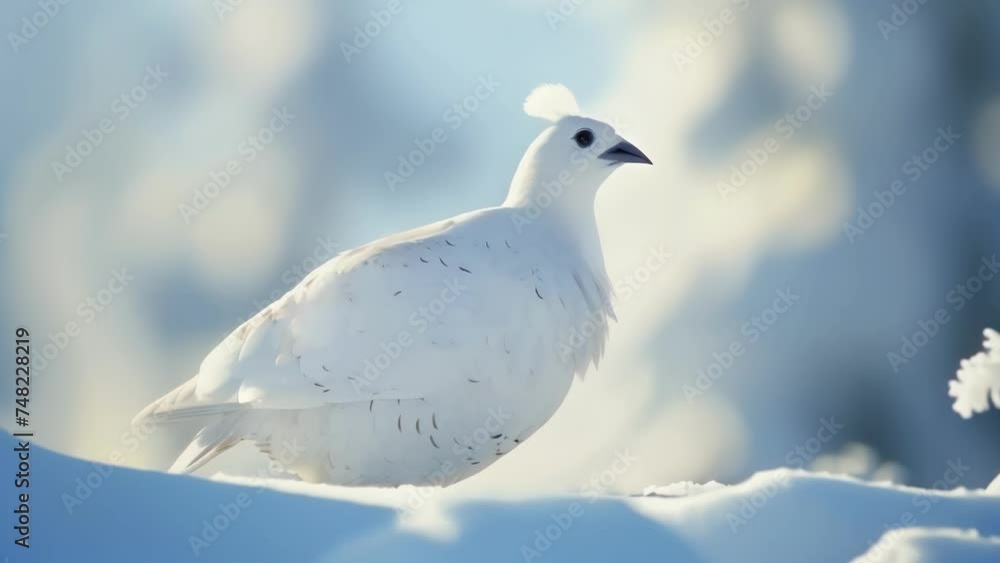 Closeup of a tiny white hare shivering in the cold surrounded by mounds of powdery snow and icicles hanging from above. Closeup of a tiny white hare shivering in the cold surrounded by mounds of powdery snow and icicles hanging from above.
