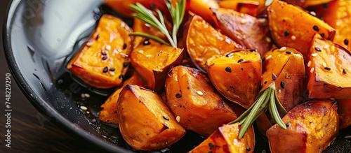 This close-up focuses on a plate of food featuring a variety of colorful carrots. The vibrant orange and purple carrots provide a visual feast  highlighting their freshness and appeal.