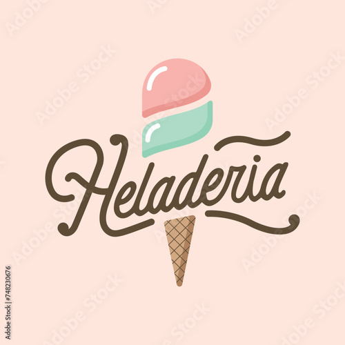Helado con la palabra heladeria en estilo logotipo