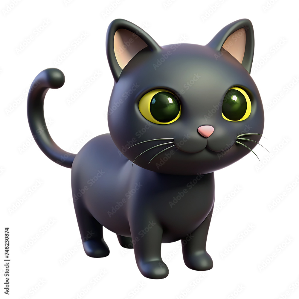 Cute cartoon black cat isolated on transparent background. Cute cartoon black cat isolated on transparent background.