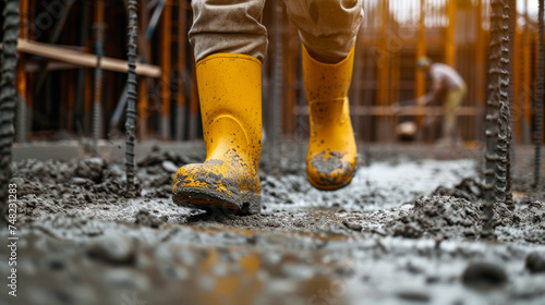 Building Strength: Worker in Action with Reinforced Concrete 