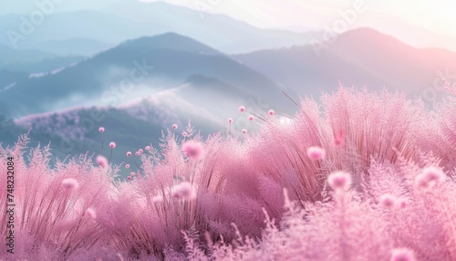 landscape of pink Hairawn muhly field photo