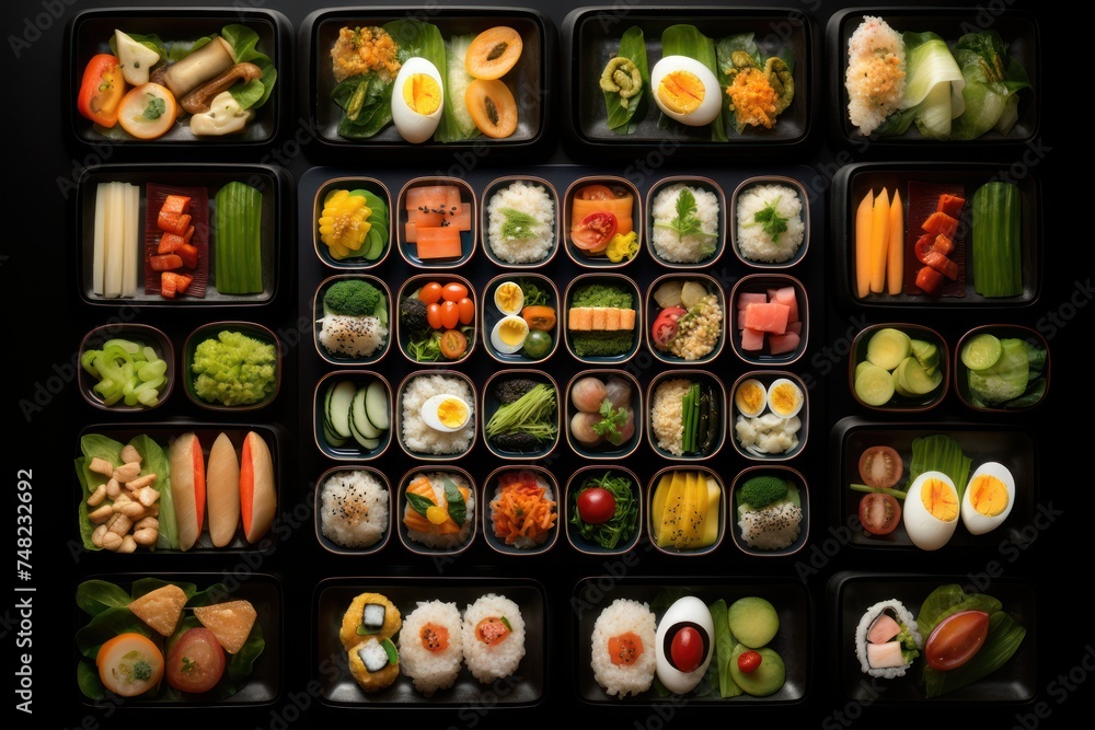 Japanese bento delicious with the appearance top view Japanese bento delicious with the appearance top view