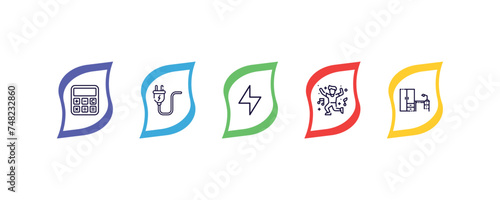 calculation, gamepad with cable, tee power, entertainer, bulb outline icons set. editable vector from technology concept.